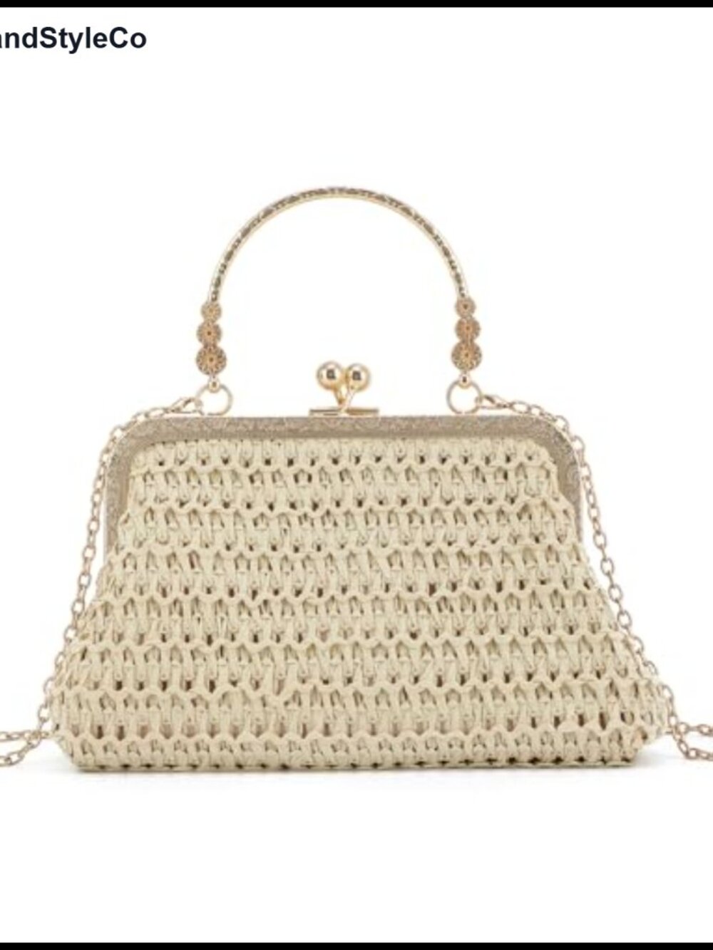 Straw Woven Clutch Summer Beach Evening Bag with Chain Strap